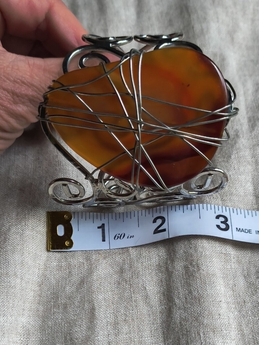 HUGE Handcrafted Hammered Stainless Steel Cuff With Carnelian Agate Bohochic - Picture 7 of 8